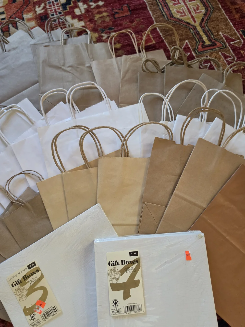 Assorted White, Kraft & Brown Paper Gift Bags & Boxes - Multipack - Set of 37